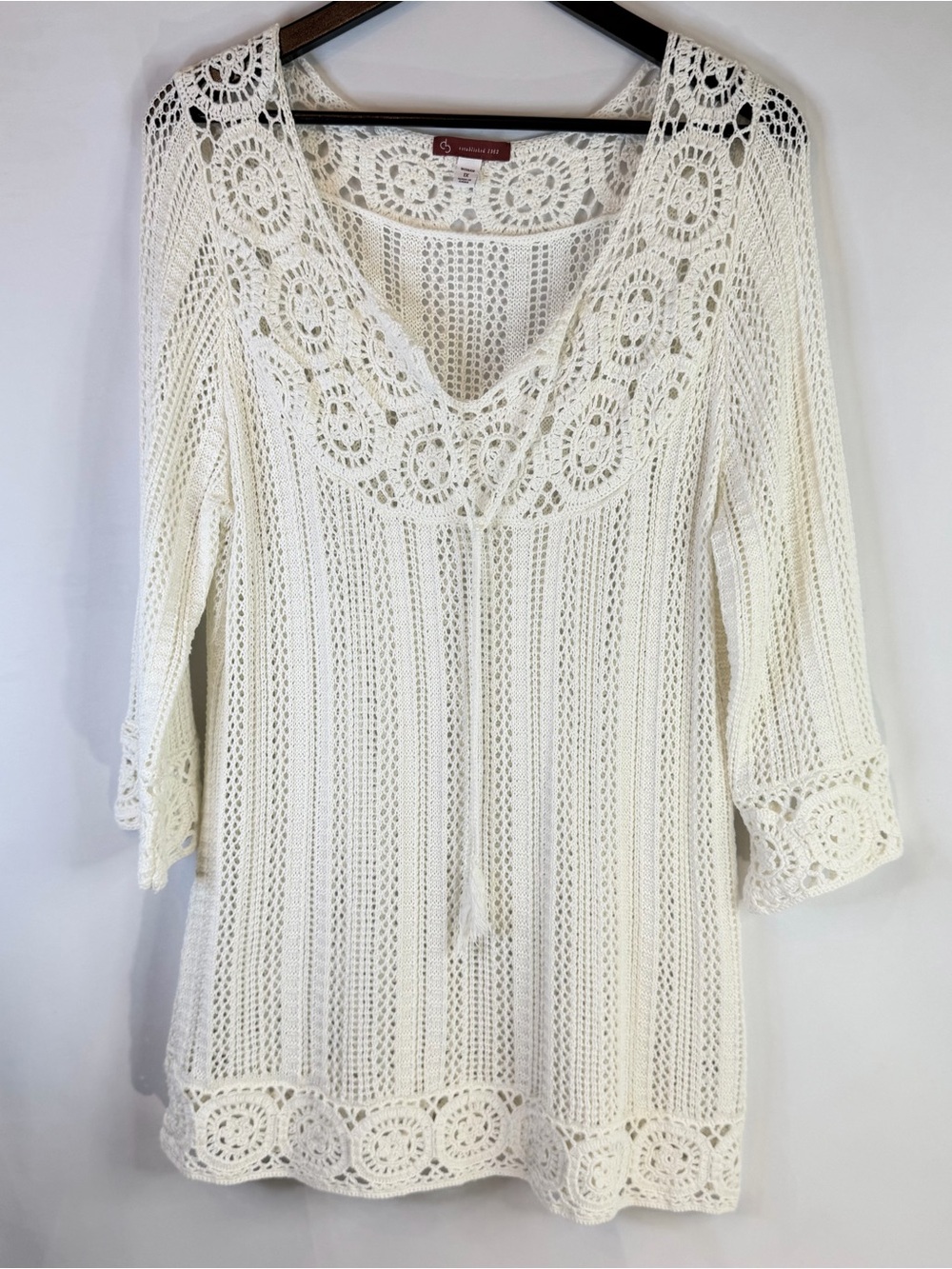 Dressbarn Womens 1X Top See Measurements Open Work Crochet Knit Tunic Boho